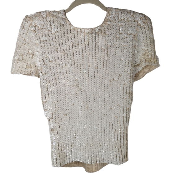 Vintage E. Haas & Co Sequin Wool Top Open Back Puff Sleeve Cream Rare Find Sze M - Picture 9 of 13